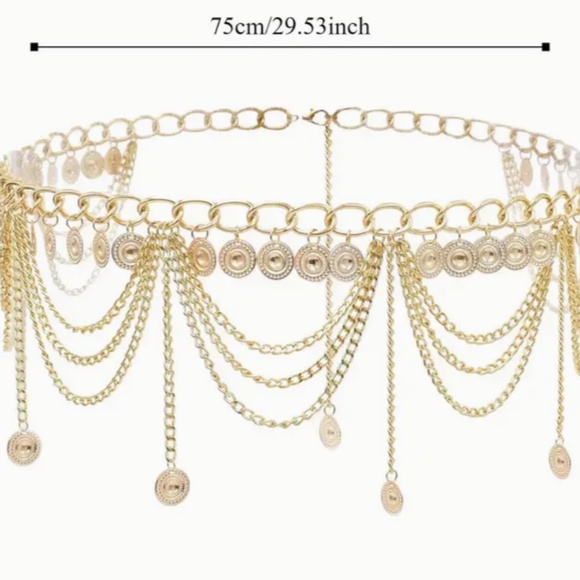 Gold Color Metal Chain Tassel Belt Fits up to 40 inches with the extender - Picture 3 of 8